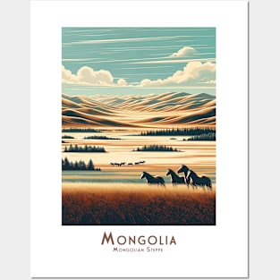 Vintage Travel Poster - Minimalist Retro Mongolian Steppe Posters and Art